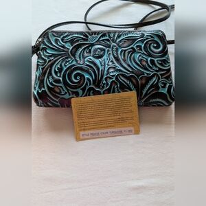 Patrisha Nash Turquoise Embossed Leather Clutch
